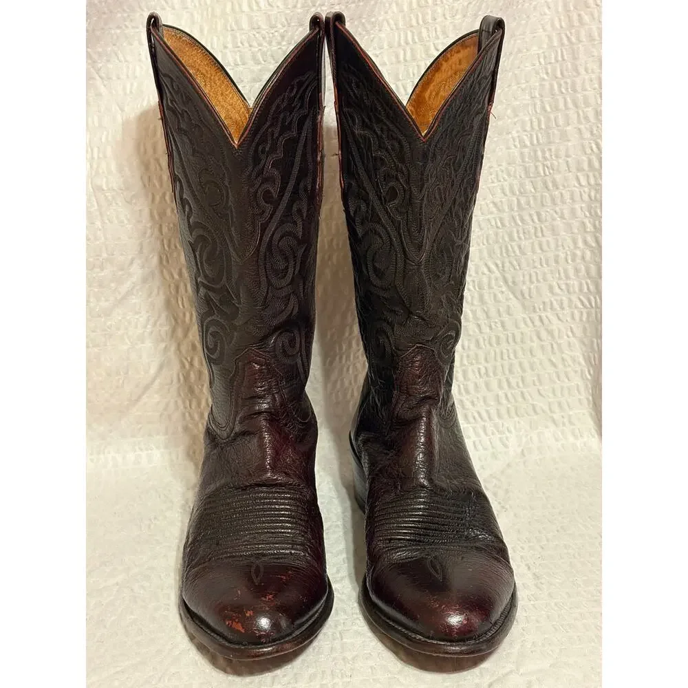 Luchesse 2000 VTG T3132RF Ostrich Black Cherry Western Cowboy Boots Men’s 8.5EE